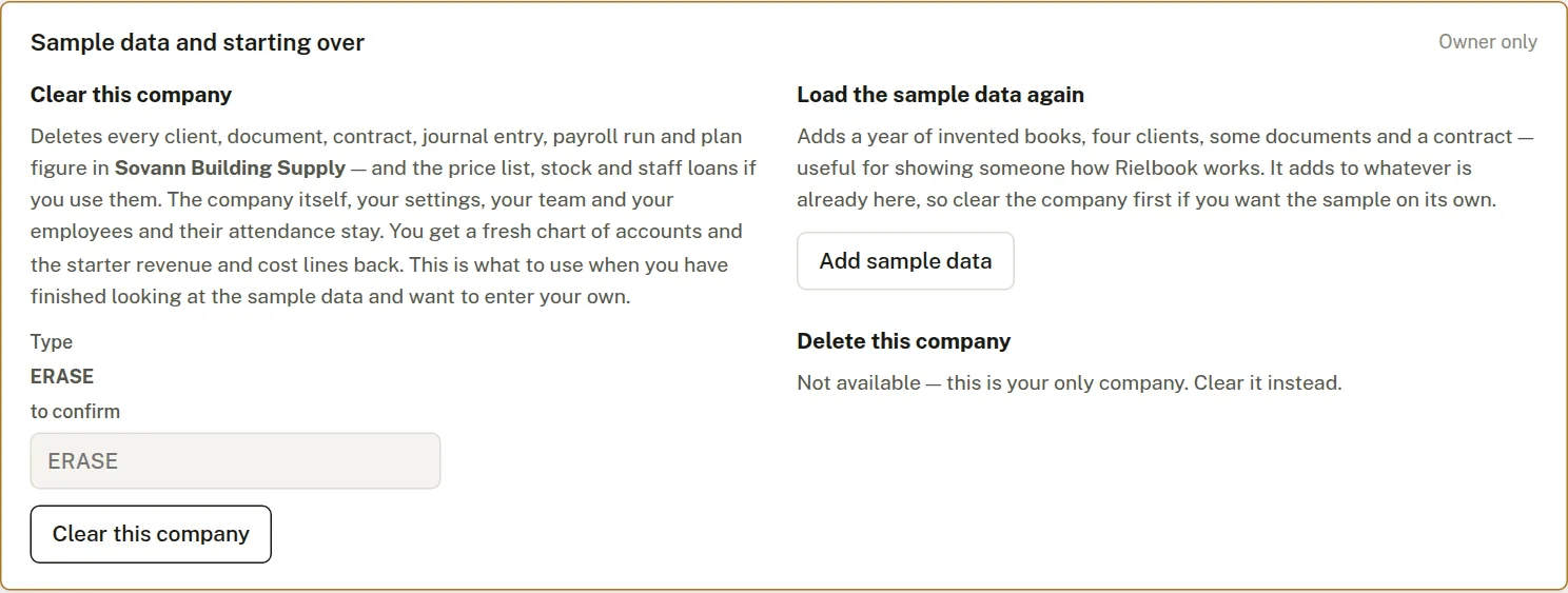 Sample data and starting over